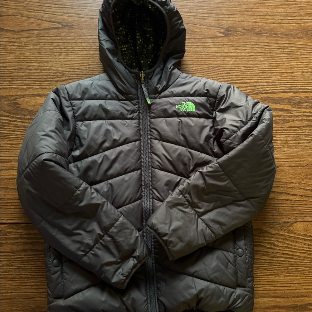 The North Face Kids Black Puffer Jacket with Green Logo